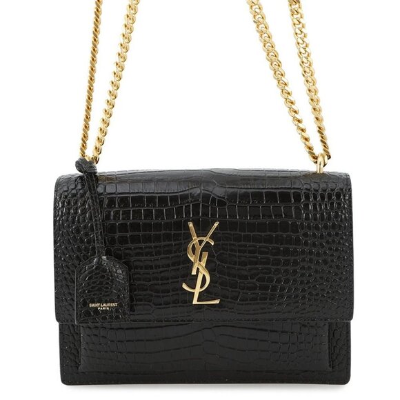 SAINT LAURENT PARIS Sunset ChainShoulder Bag Croco embossed leather Black 442906 - Picture 1 of 15
